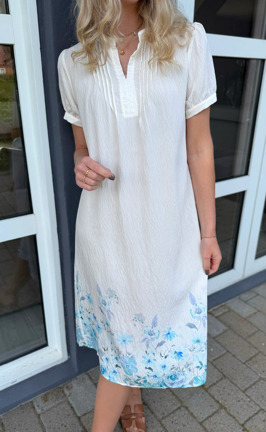 Say INA Copenhagen Kjole - Nina - Off White W. Blue Flowers