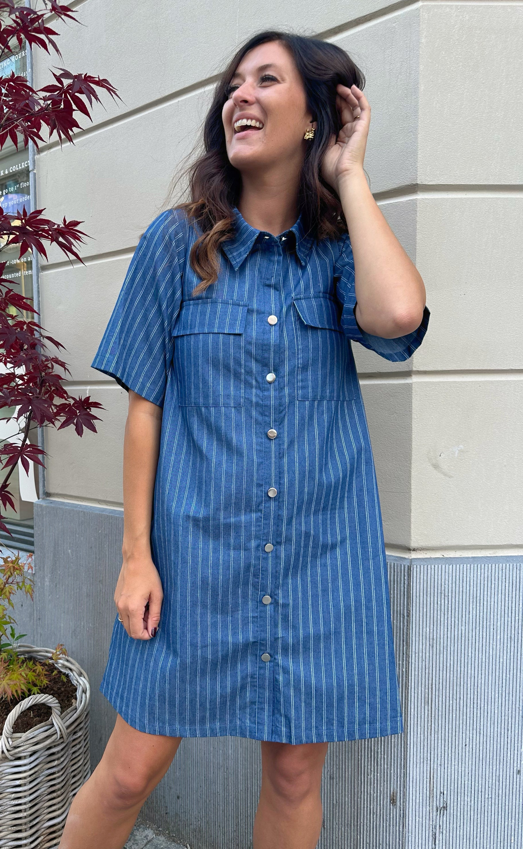 Say INA Copenhagen Kjole - Sif - Denim Blue Pinstripe