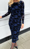 Say INA Copenhagen Kjole - Sophia LS - Navy Blue W. Black Flower