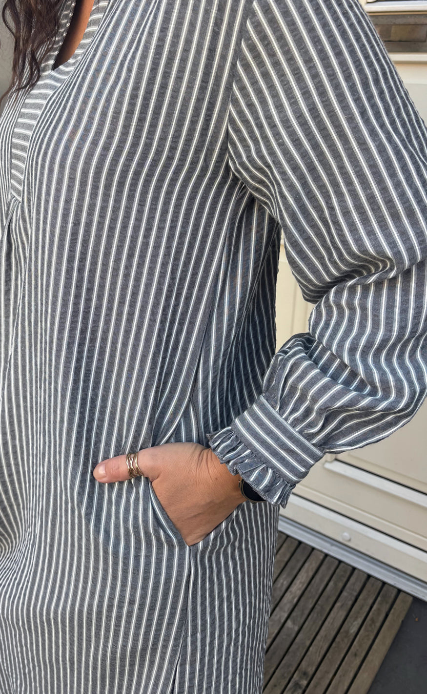 Say INA Copenhagen Kjole - Winnie LS - Grey Striped