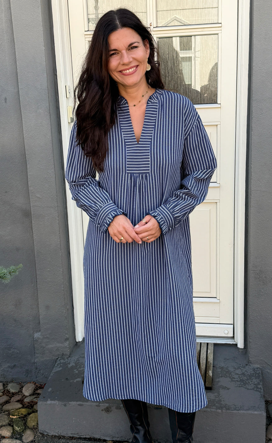 Say INA Copenhagen Kjole - Winnie LS - Navy Blue W. White Stripes
