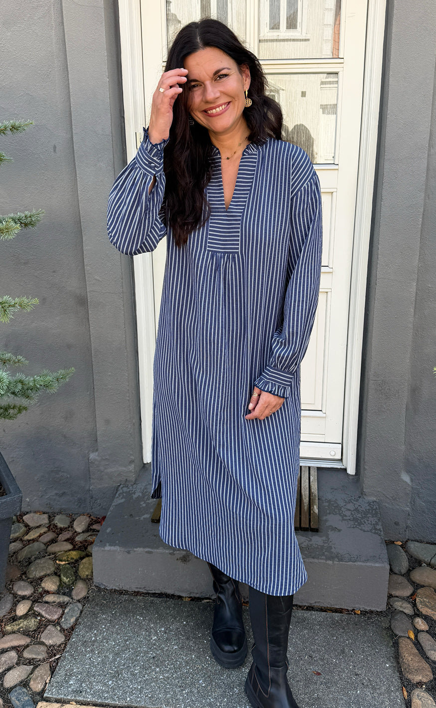 Say INA Copenhagen Kjole - Winnie LS - Navy Blue W. White Stripes