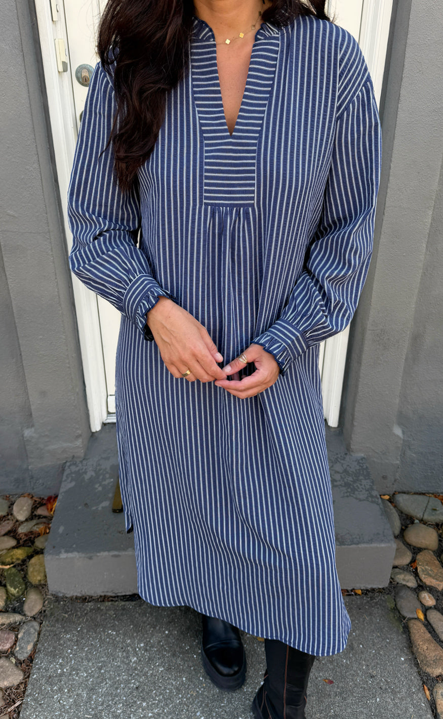Say INA Copenhagen Kjole - Winnie LS - Navy Blue W. White Stripes