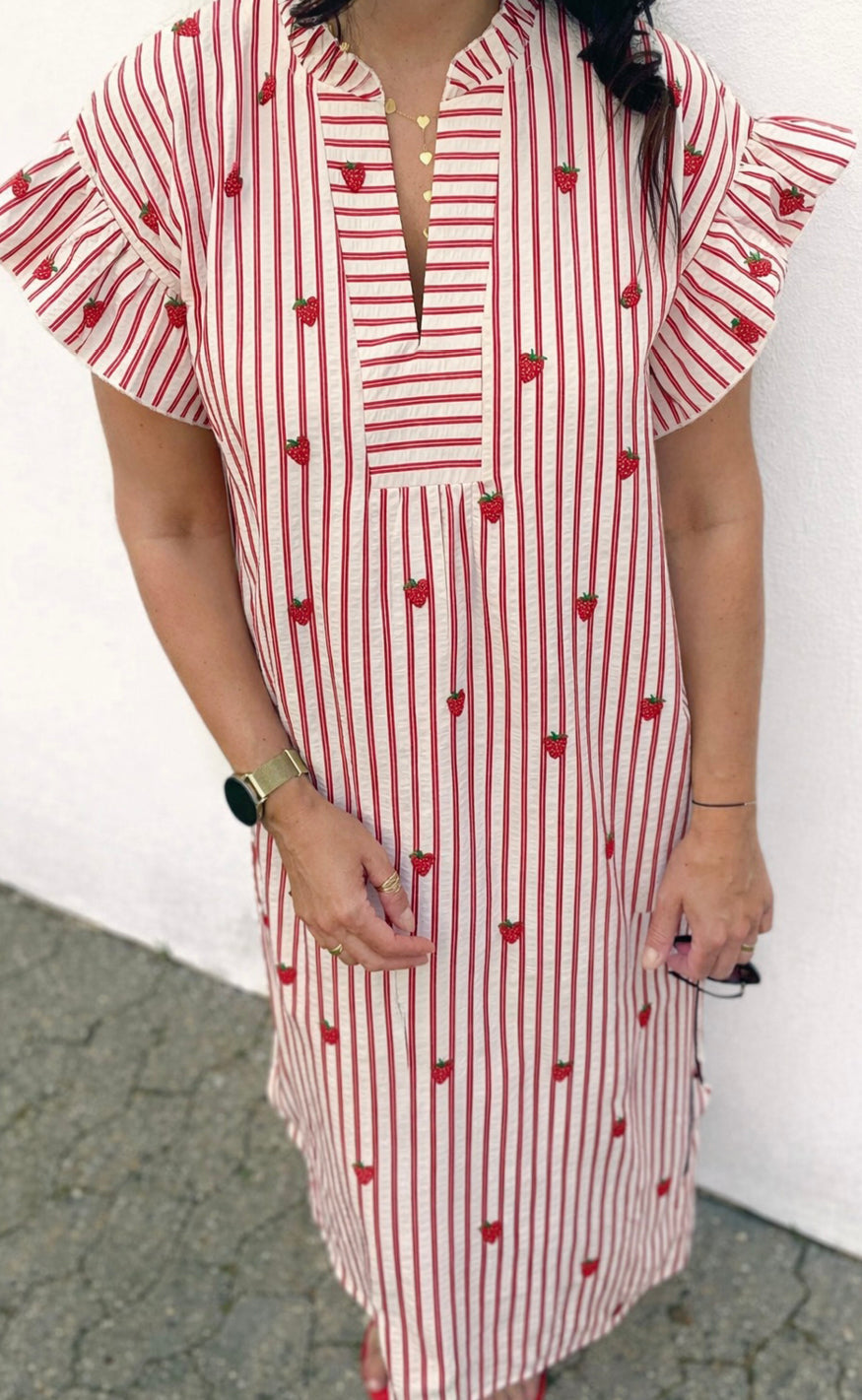 Say INA Copenhagen Kjole - Winnie - Red Striped W. Red Strawberries