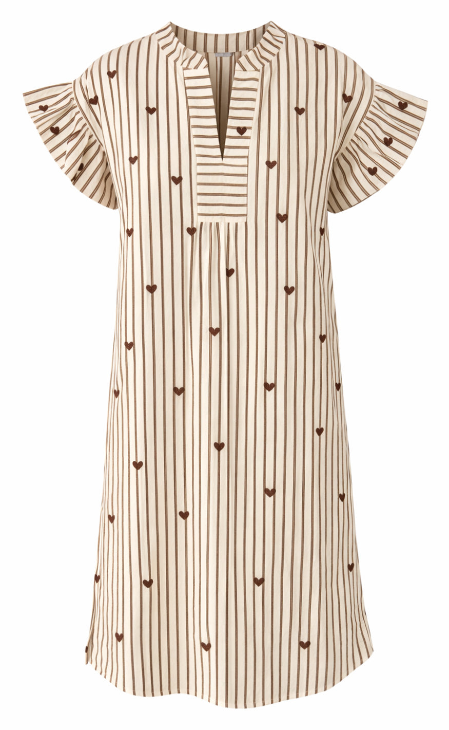 Say INA Copenhagen Kjole - Winnie - White / Brown Striped W. Brown Hearts