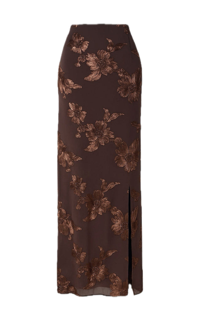 Say INA Copenhagen Skjørt - Maria Long - Dark Brown 3D Flowers