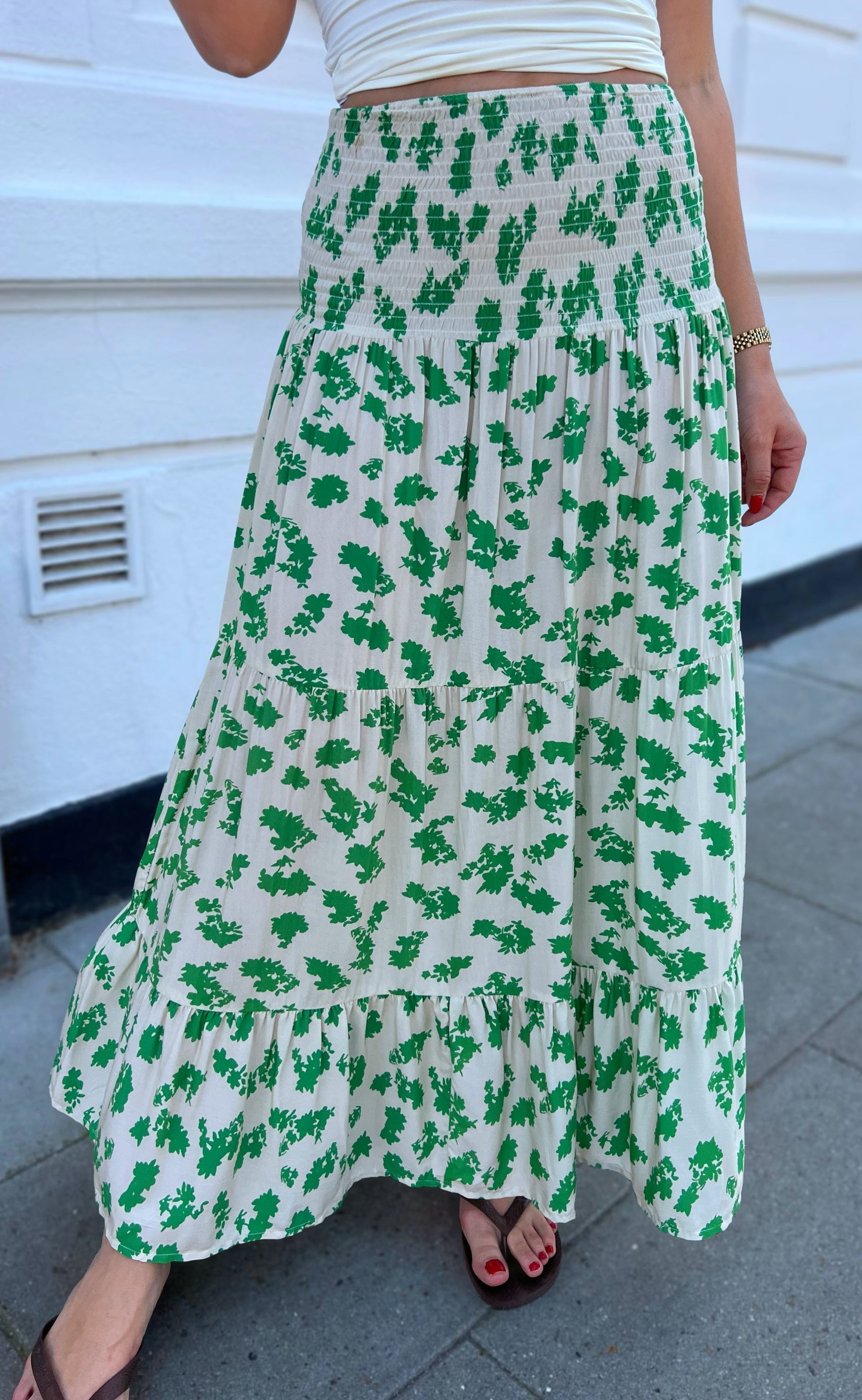 Say INA Copenhagen Skjørt - Nikoline - White/Green Flowers