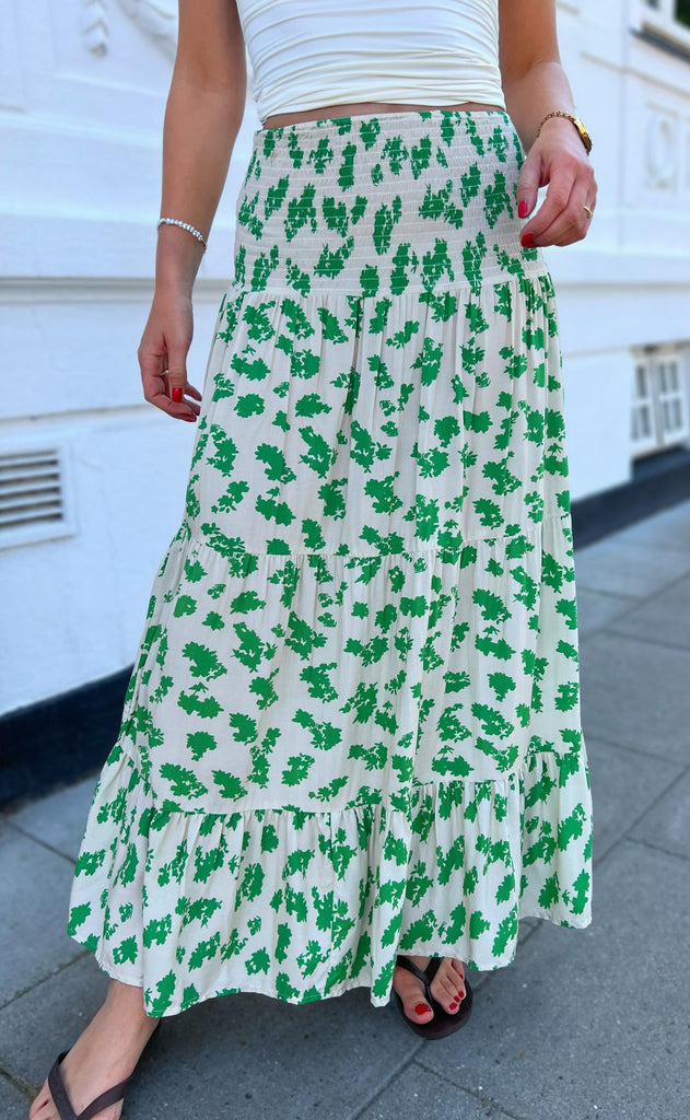 Say INA Copenhagen Skjørt - Nikoline - White/Green Flowers