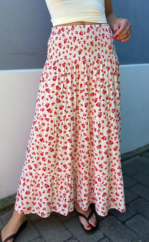 Say INA Copenhagen Skjørt - Nikoline - White/Red Flowers