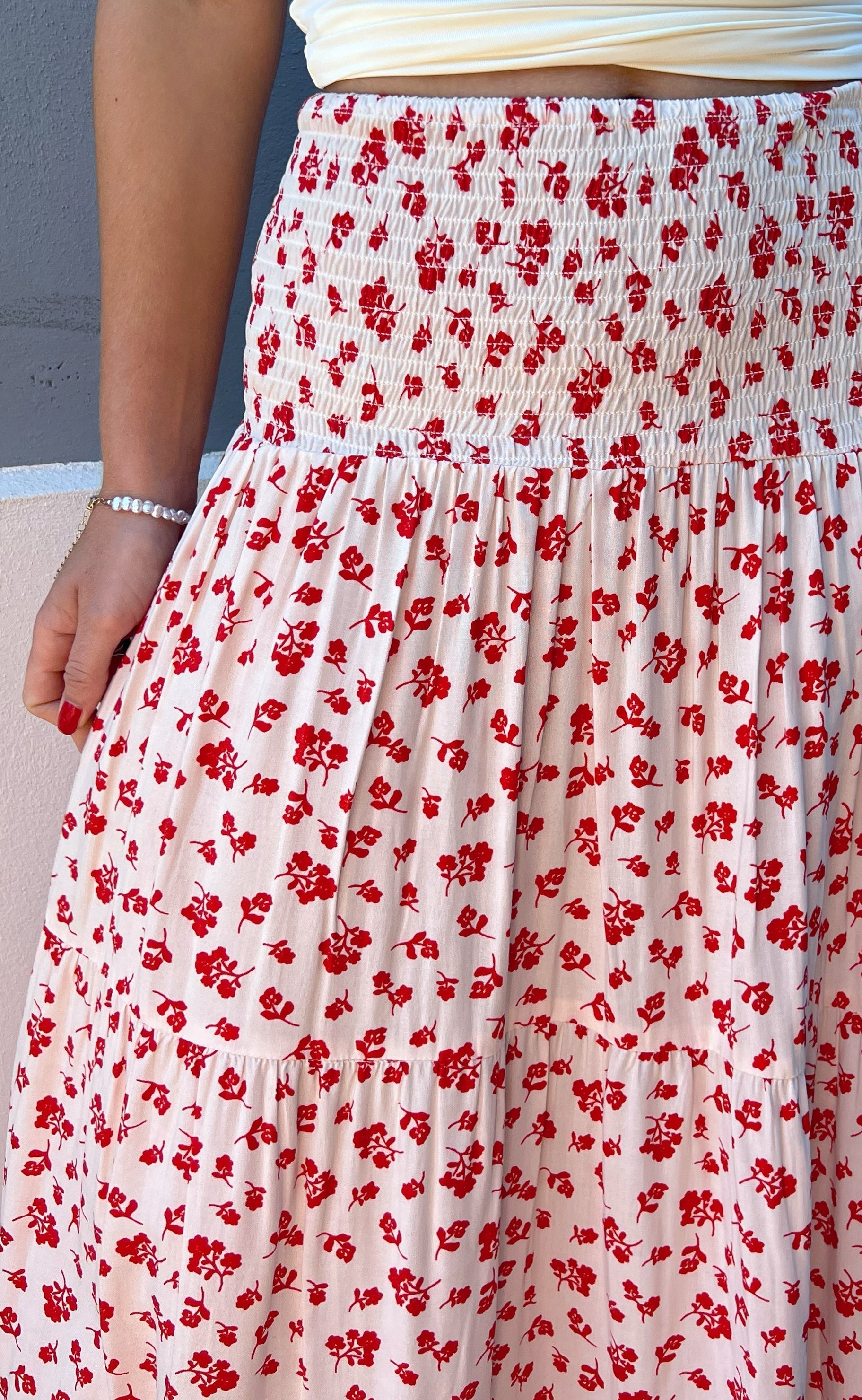 Say INA Copenhagen Skjørt - Nikoline - White/Red Flowers
