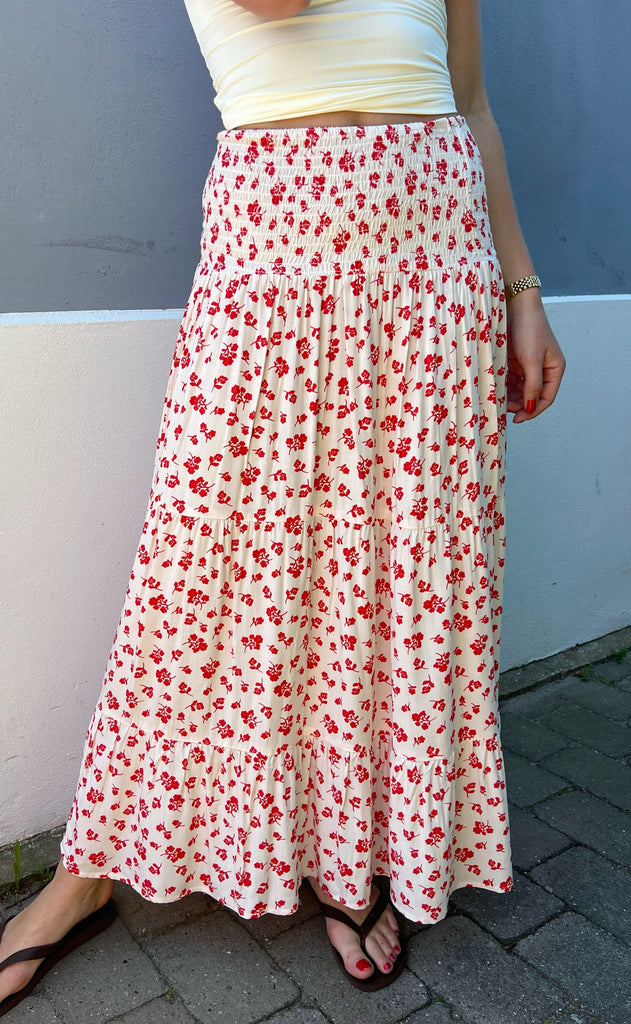 Say INA Copenhagen Skjørt - Nikoline - White/Red Flowers