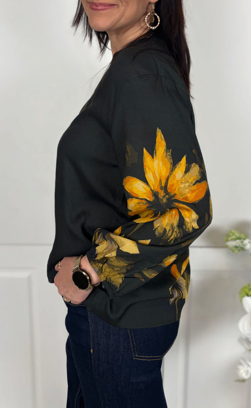 Say INA Copenhagen Skjorte - Joelle - Black W. Big Flowers