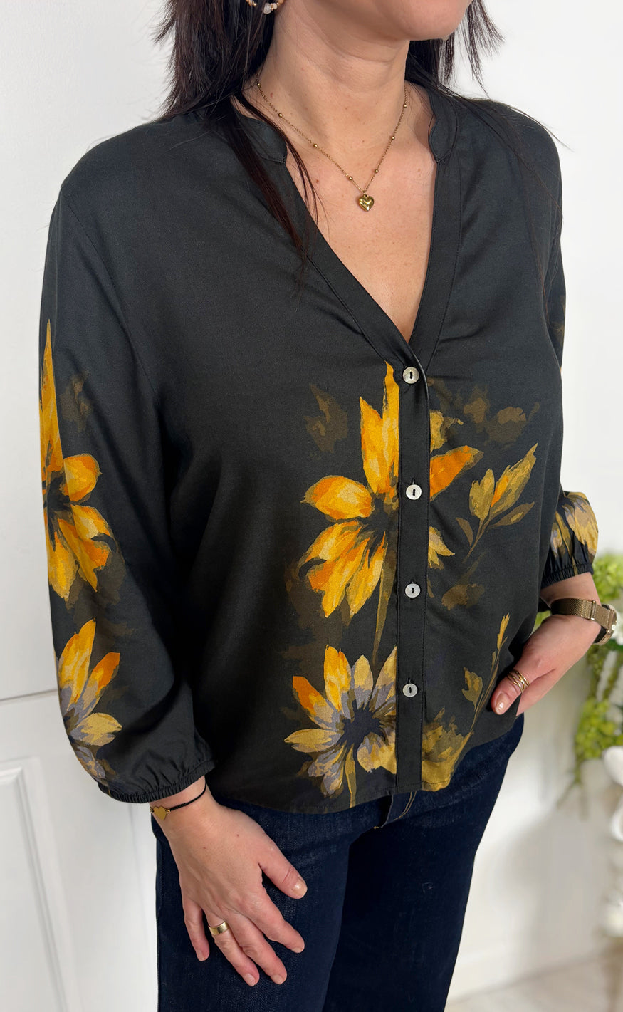 Say INA Copenhagen Skjorte - Joelle - Black W. Big Flowers