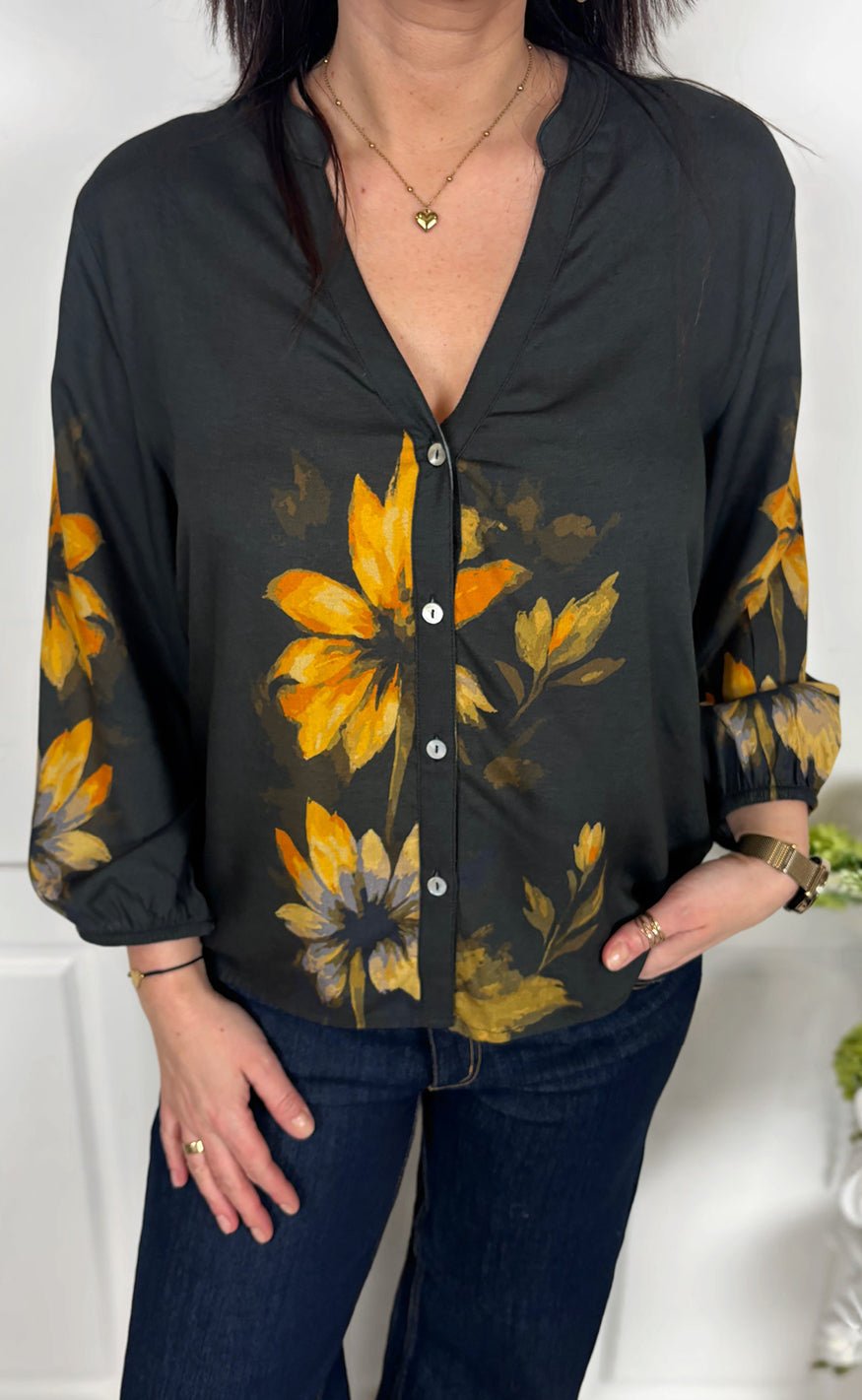 Say INA Copenhagen Skjorte - Joelle - Black W. Big Flowers