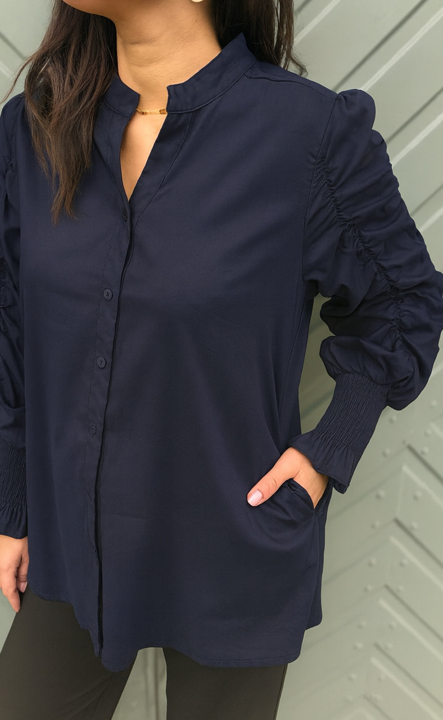 Say INA Copenhagen Skjorte - Rina Ruffle - Navy Blue