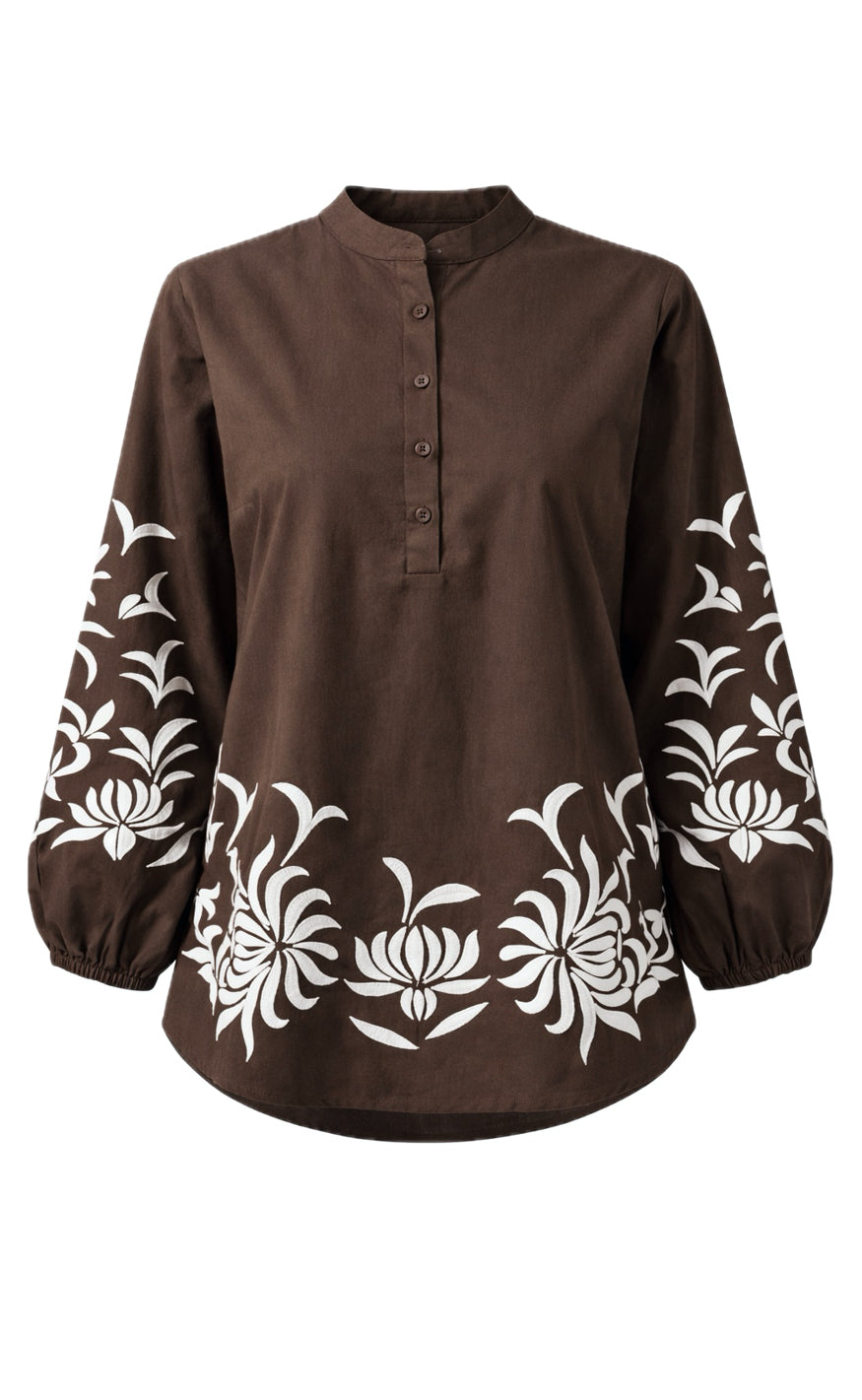 Say INA Copenhagen Skjorte - Tilde - Chocolate Brown W. Embroidery
