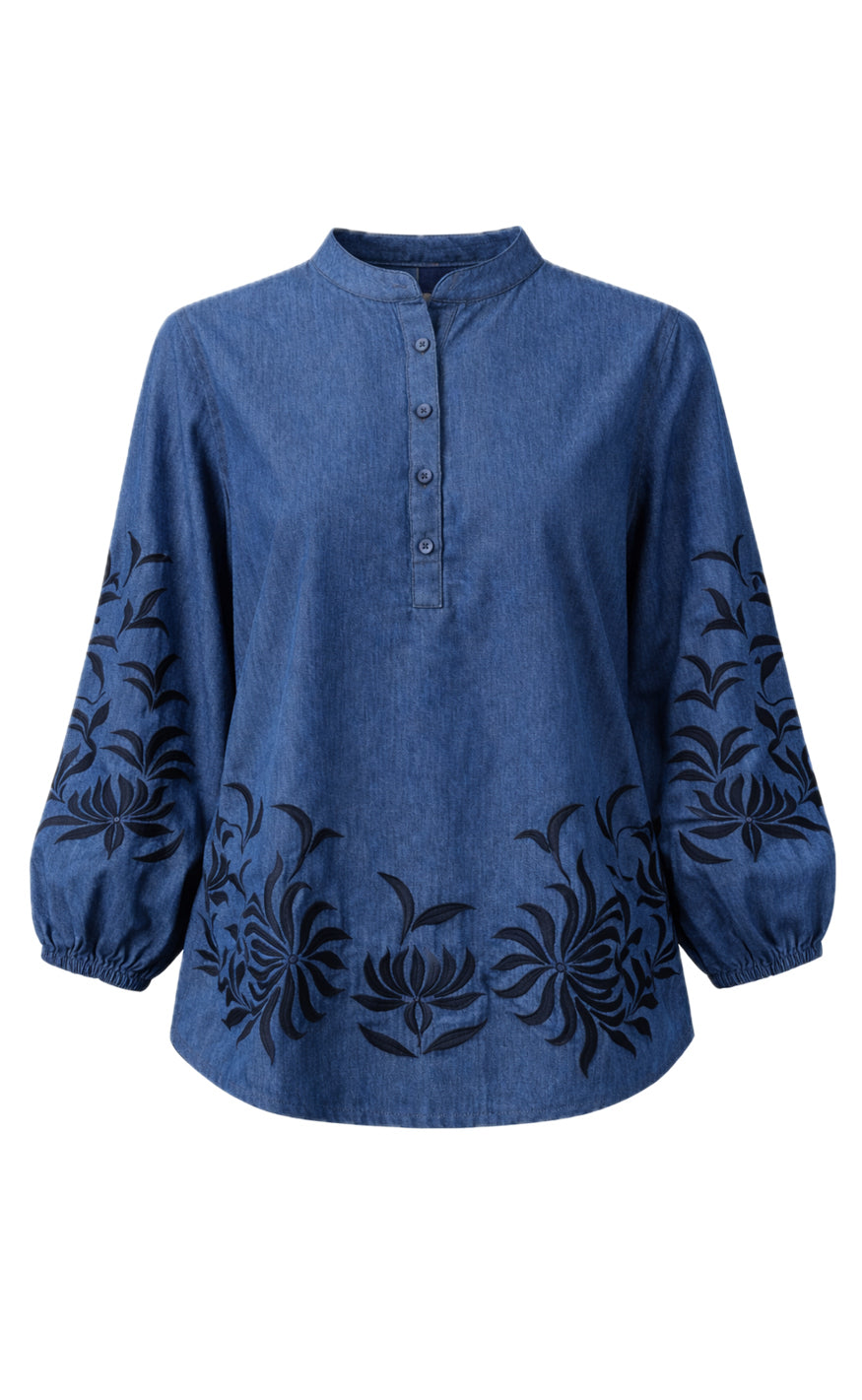 Say INA Copenhagen Skjorte - Tilde - Denim Blue W. Embroidery