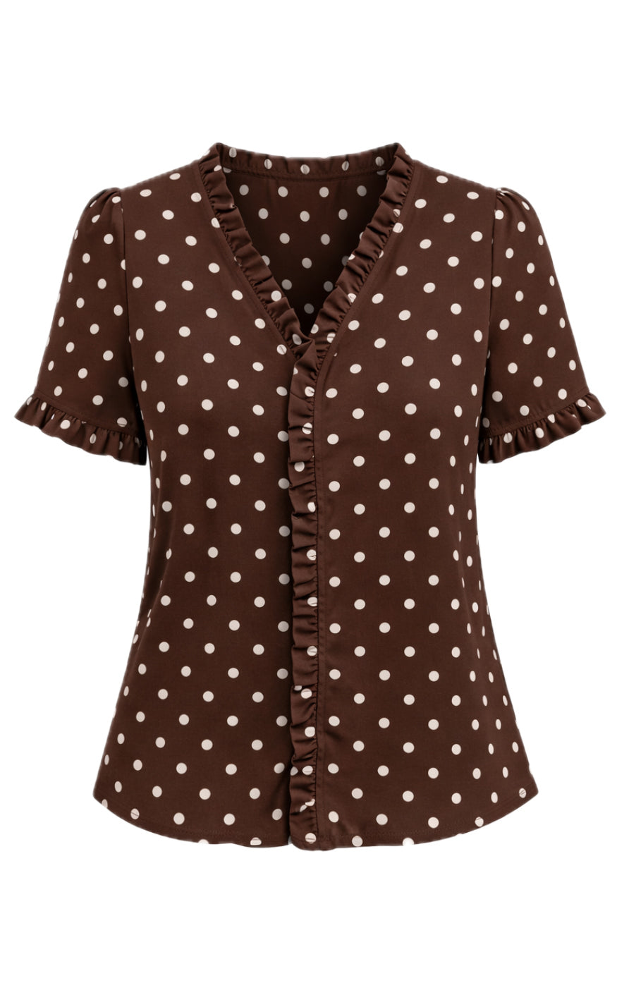 Say INA Copenhagen Topp - Catja - Brown W. White Dots