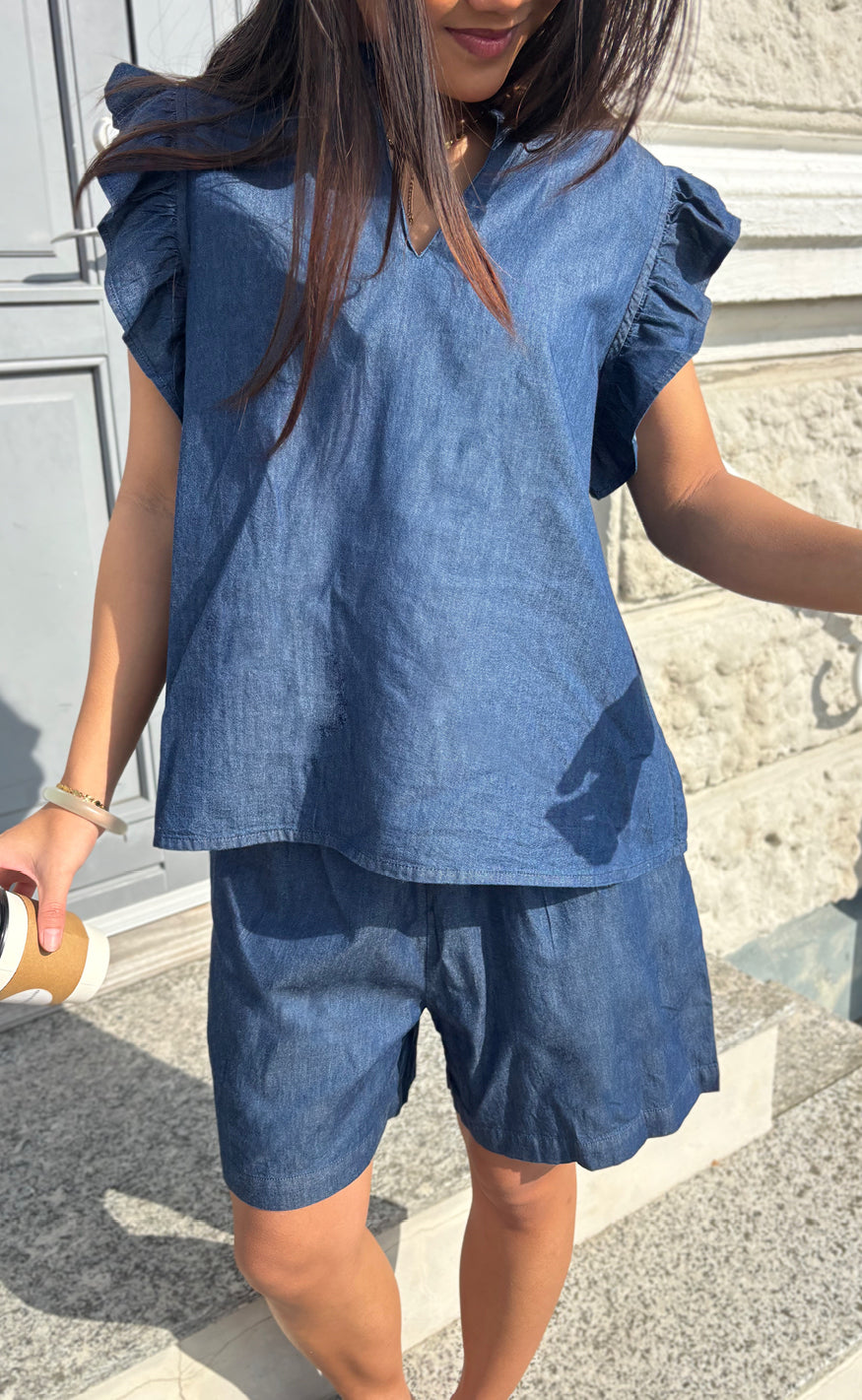 Say INA Copenhagen Topp - Detia Frill - Denim Blue