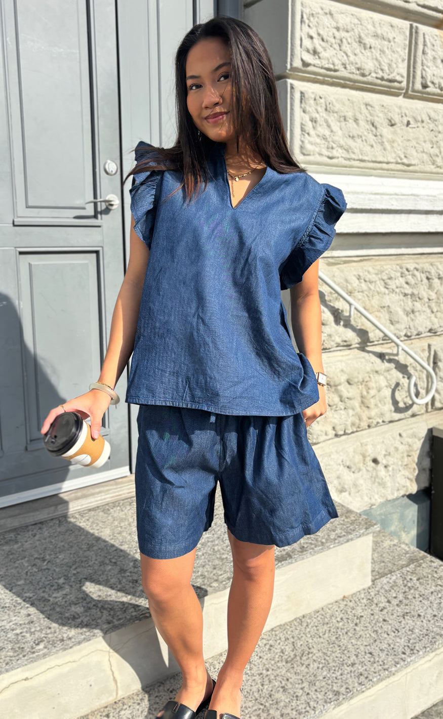 Say INA Copenhagen Topp - Detia Frill - Denim Blue
