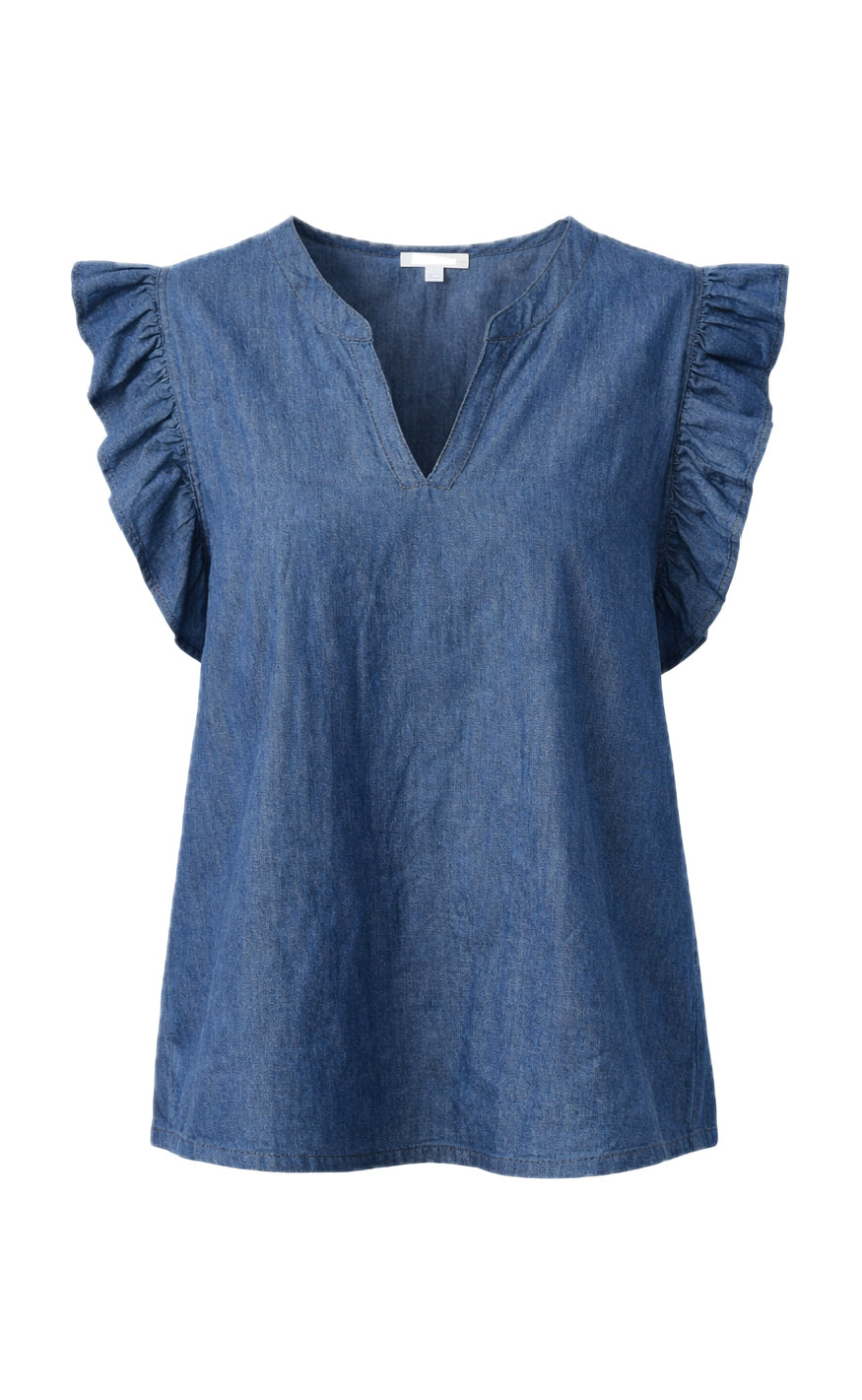Say INA Copenhagen Topp - Detia Frill - Denim Blue