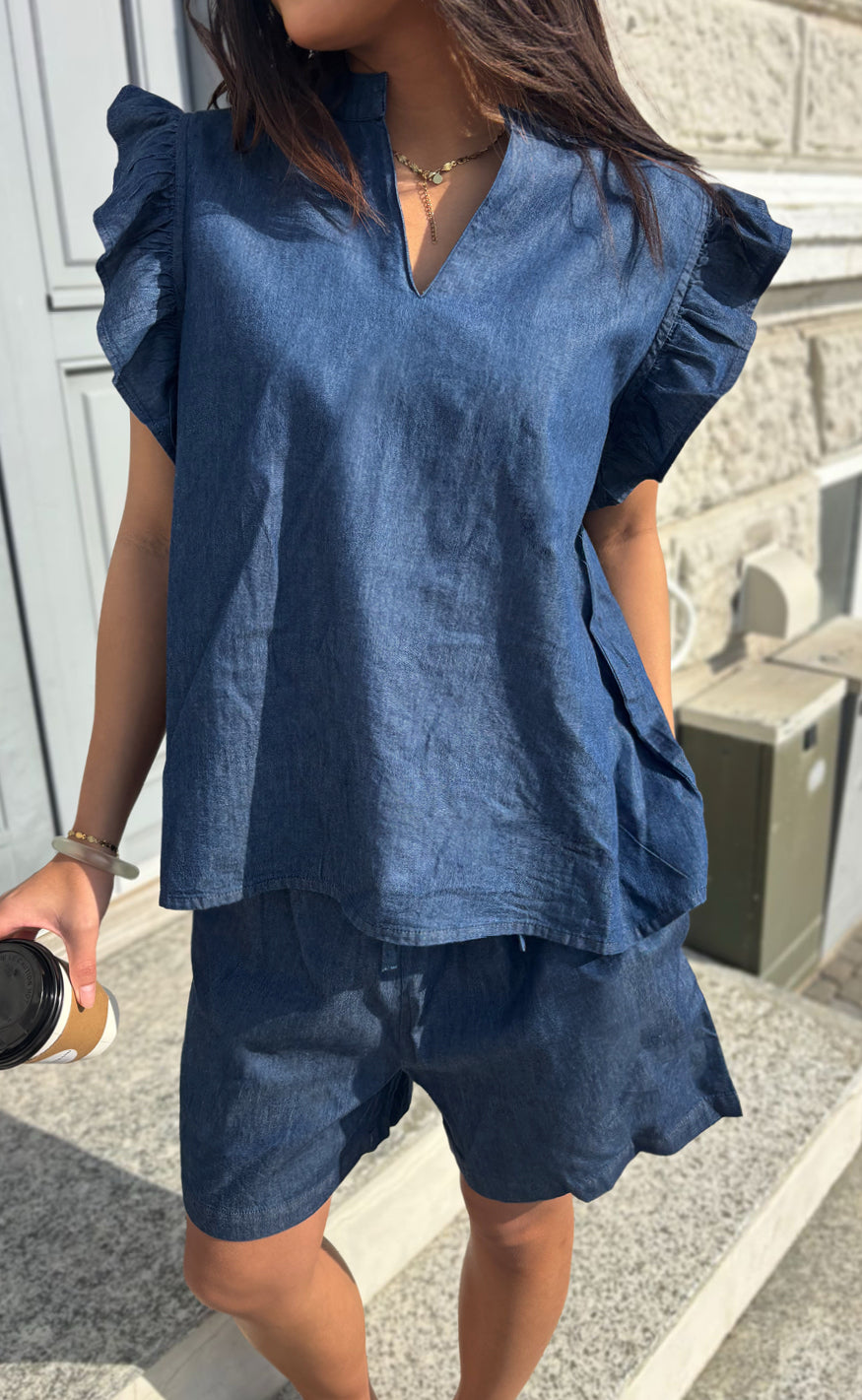 Say INA Copenhagen Topp - Detia Frill - Denim Blue
