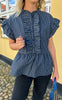 Say INA Copenhagen Topp - Freya - Denim Blue Pinstripe