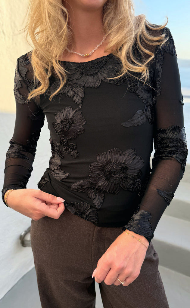 Say INA Copenhagen Bluse - Maria Mesh - Black 3D Flowers