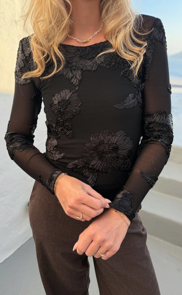 Say INA Copenhagen Bluse - Maria Mesh - Black 3D Flowers