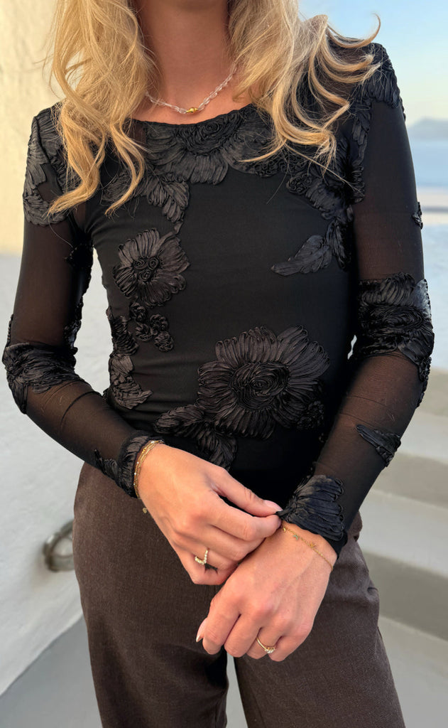 Say INA Copenhagen Bluse - Maria Mesh - Black 3D Flowers