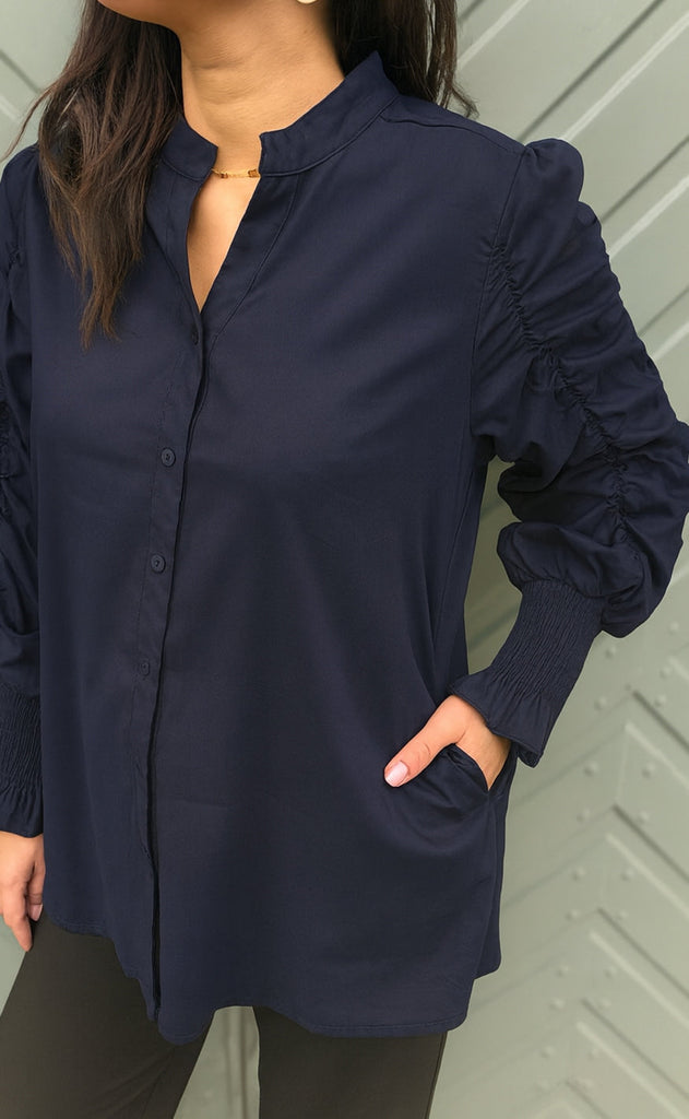 Say INA Copenhagen Skjorte - Rina Ruffle - Navy Blue