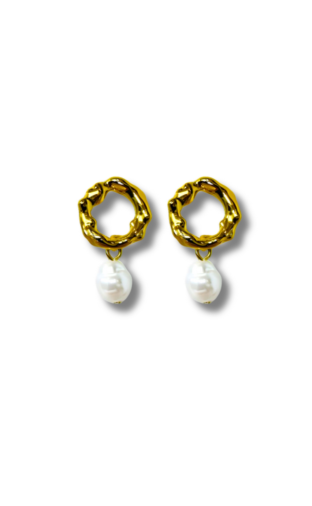 Smykkeli Copenhagen Øreringer - Hammered Pearl - Gold Colour