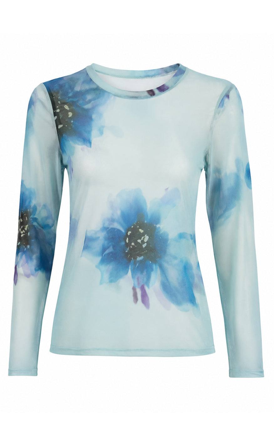 Say INA Copenhagen Bluse - Sophia Mesh - Big Blue Flowers