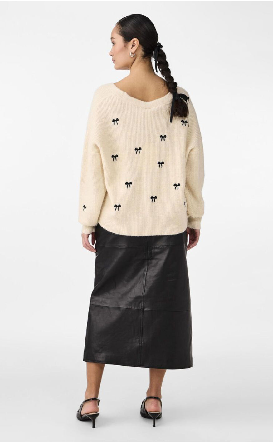 YAS Genser - Bow Embroided Knit - Birch
