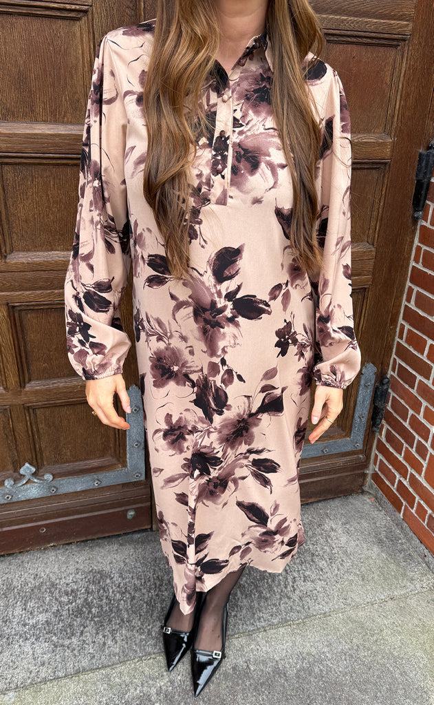 INA Copenhagen Kjole - Celeste LS - Brown Flowers