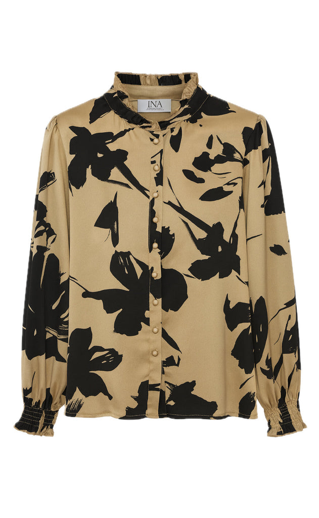 Say INA Copenhagen Skjorte - Augusta - Camel / Black Flower