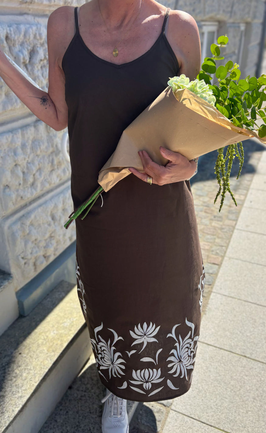 Say INA Copenhagen Kjole - Tilde Strap - Chocolate Brown W. Embroidery