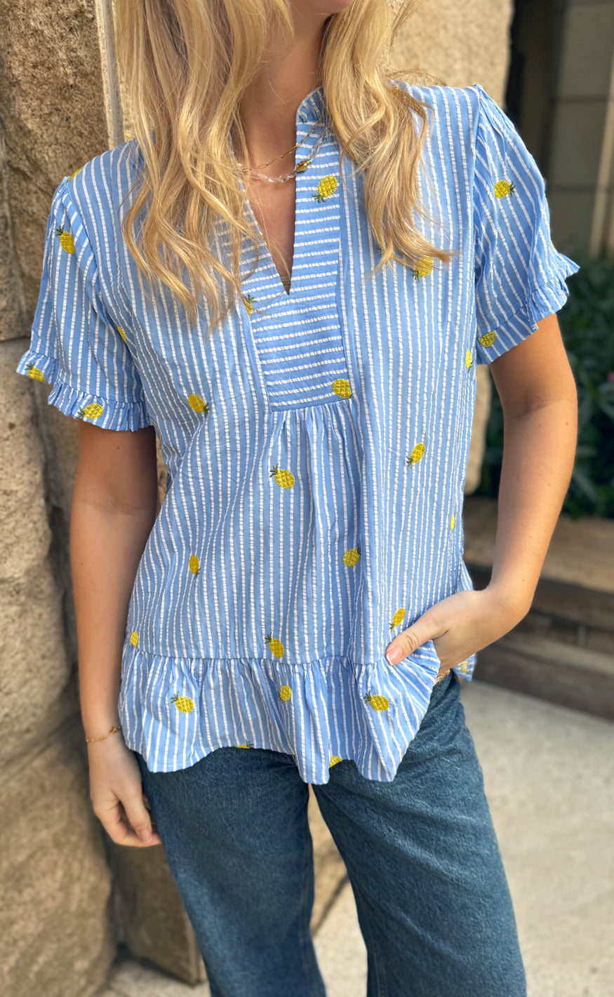 Say INA Copenhagen T-Shirt - Weronica - Blue Striped W. Pineapple