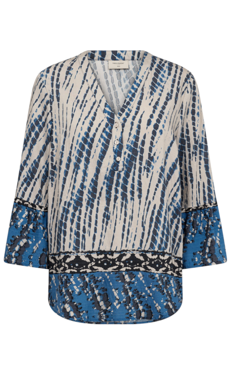 Freequent Bluse - Aby - Pumice Stone W. Ombre Blue