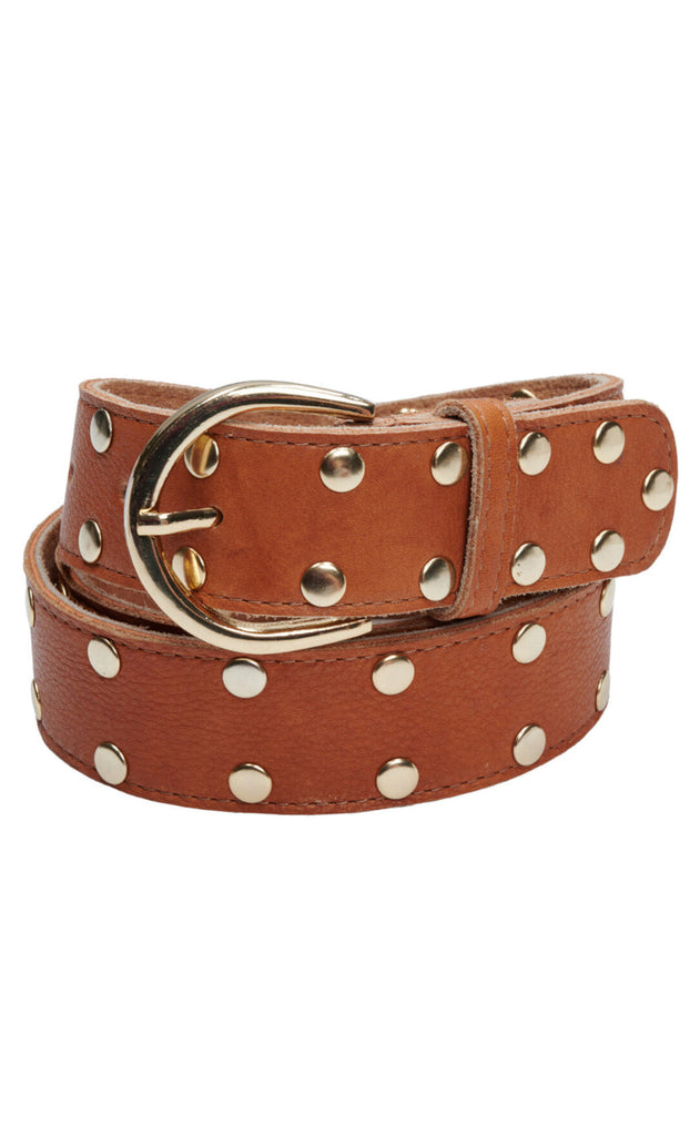 Tim & Simonsen Belte - Anni Stud - Cognac/Gold