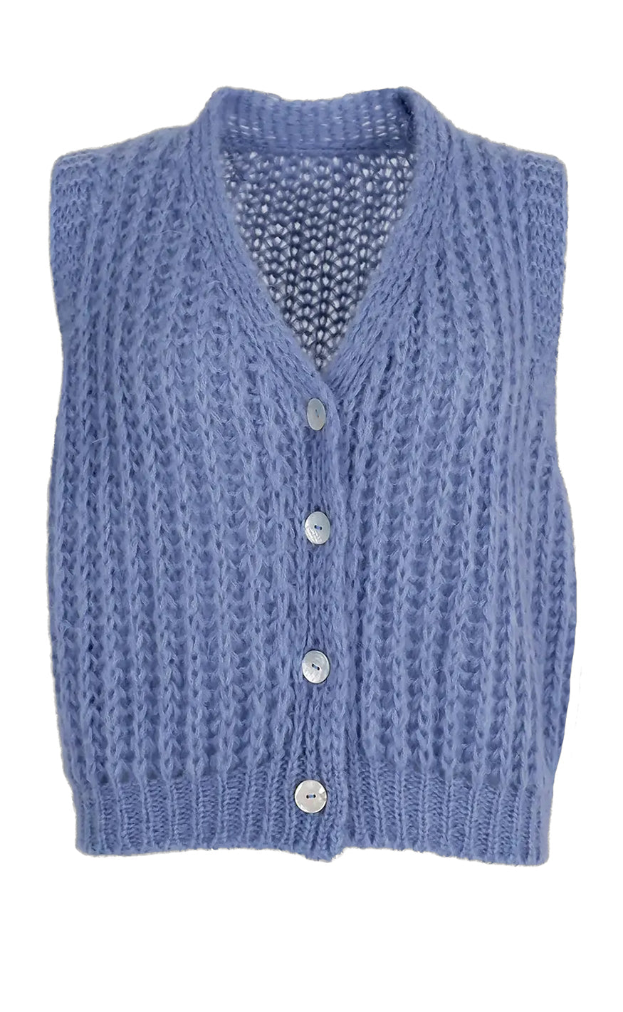 Black Colour Rib Vest - Casey - Soft Blue