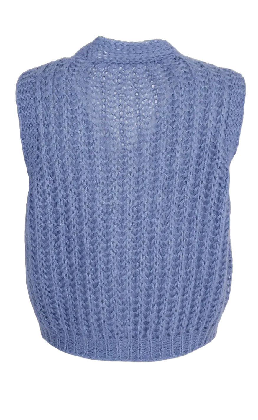 Black Colour Rib Vest - Casey - Soft Blue
