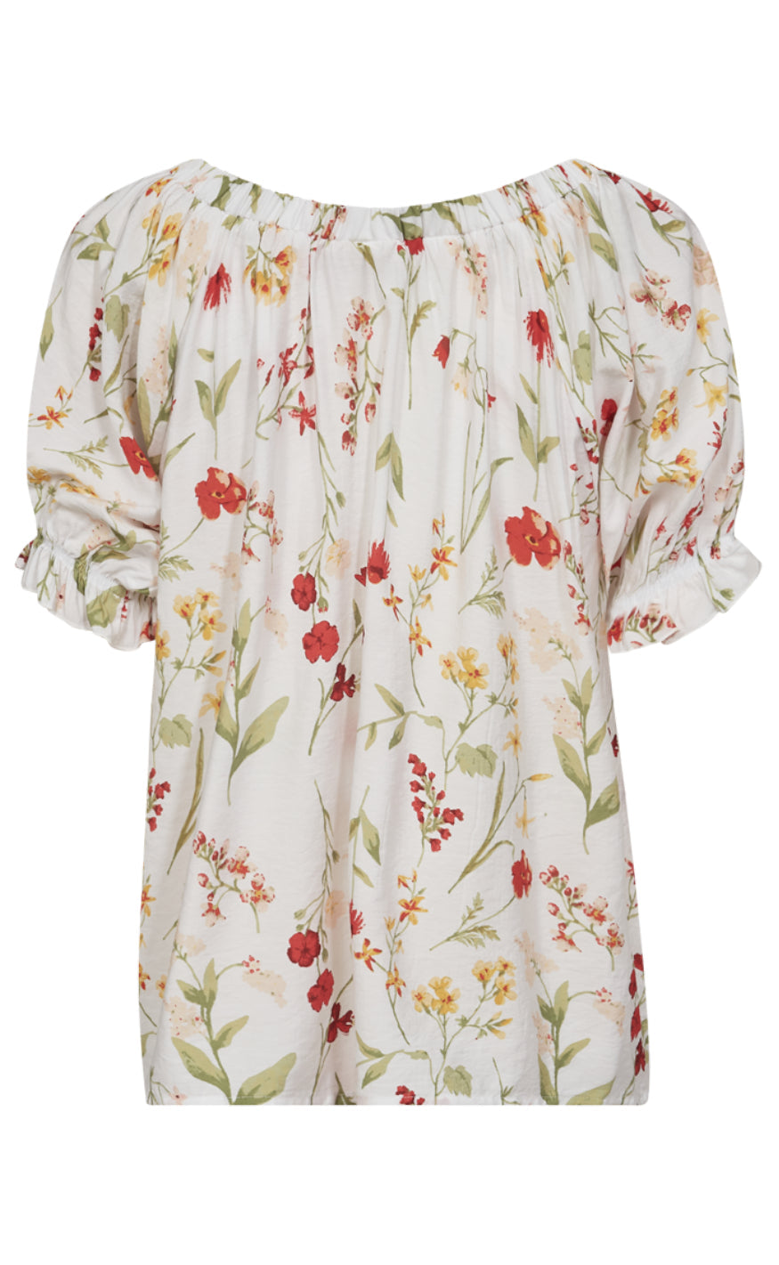 Freequent Bluse - Mele - Brilliant White w. Hot Coral