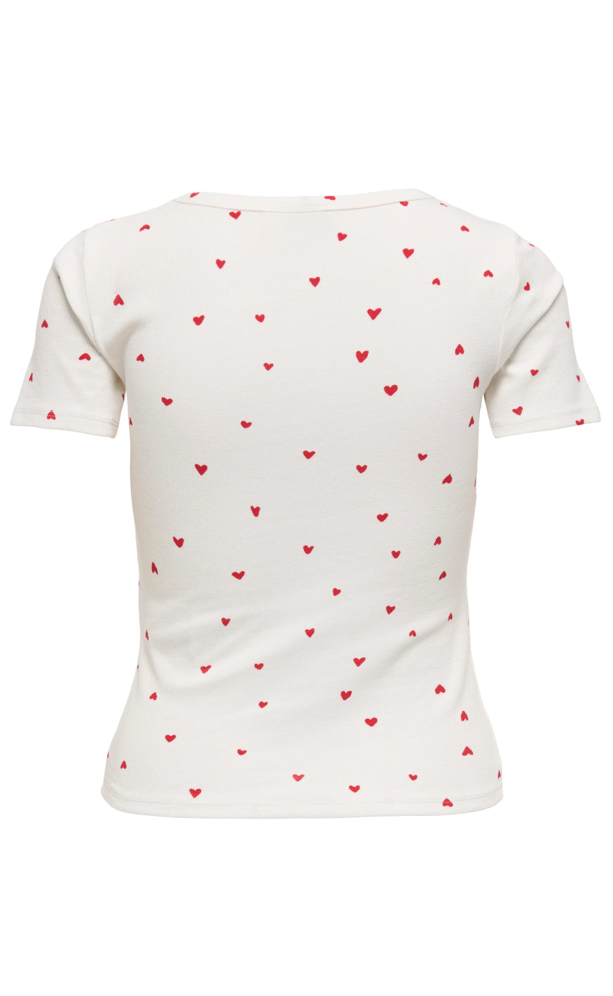 JDY Bluse - Sofia - Cloud Dancer/Chinese Red Heart