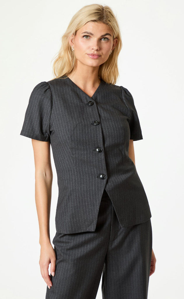 Neo Noir Bluse - Jules Pinstripe - Antracit