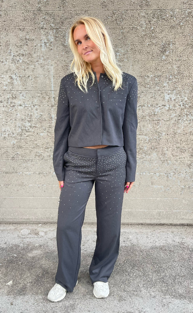 Noisy May Jakke - Ellie Rhinestone - Dark Grey Melange
