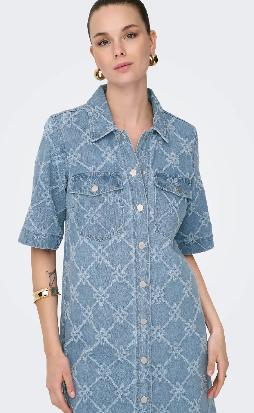 ONLY Kjole - Belle Print - Light Blue Denim