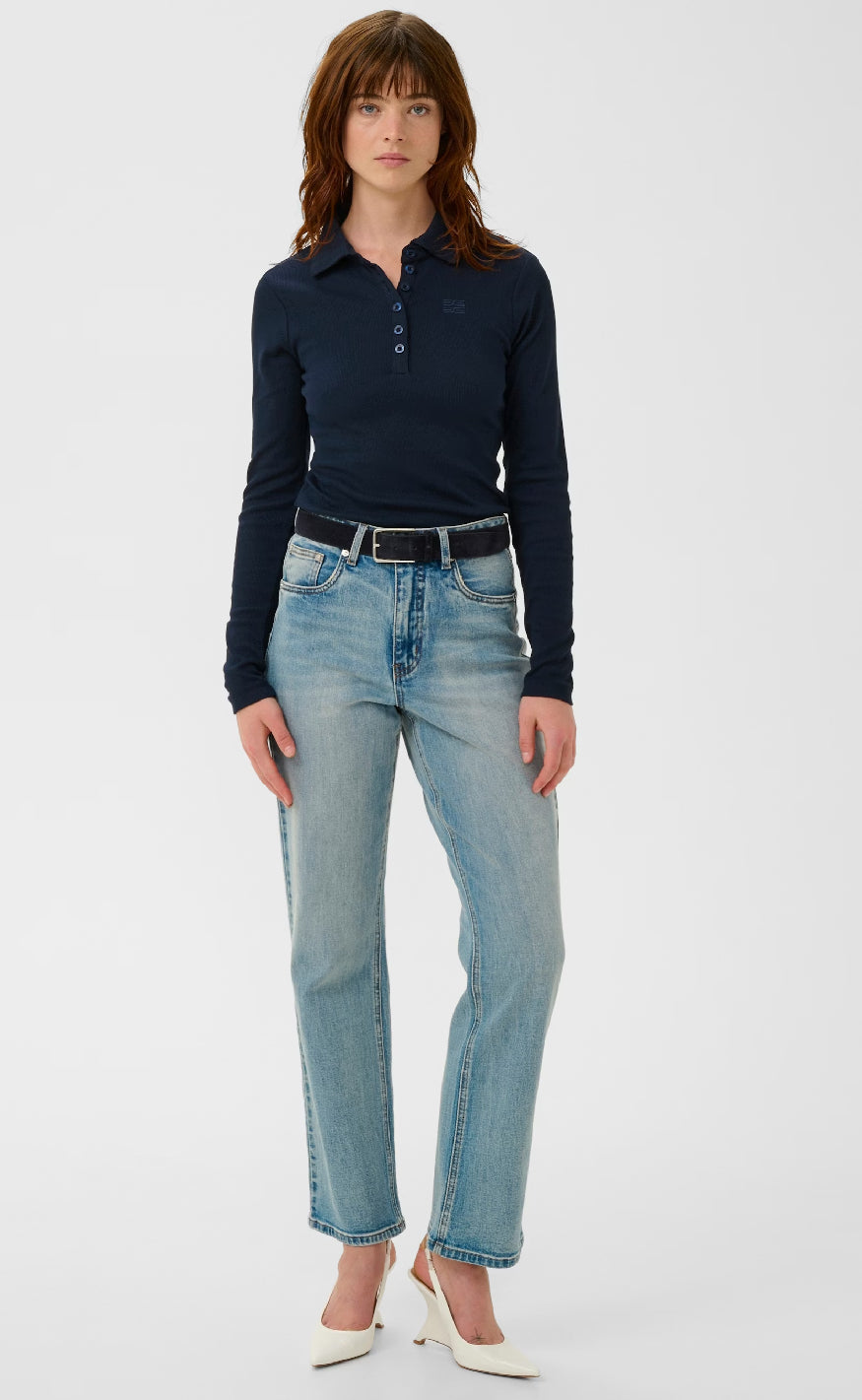 Gestuz Bluse - Drew LS Polo - Sky Captain