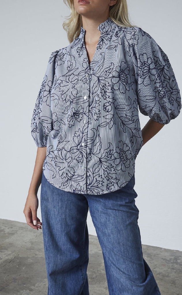 Love & Divine Bluse - Love456-9 - Stripe/Flower