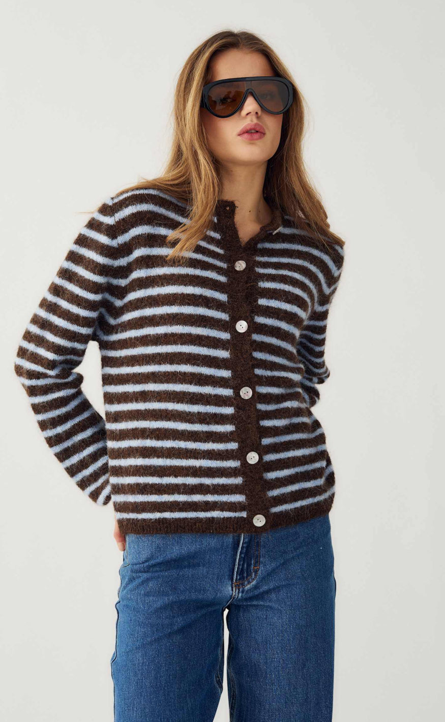Noella Cardigan - Mertice - Brown Blue Stripe